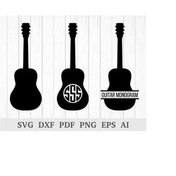 Guitar Monogram SVG, Guitar Silhouette SVG, Guitar Clipart, svg cutting files, Music svg, cricut & silhouette, vinyl, dx