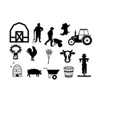 farming svg, fartmer svg, barn svg, cow svg, tractor svg, bumble bees svg, scarecrow svg, rooster svg, hay svg, farming