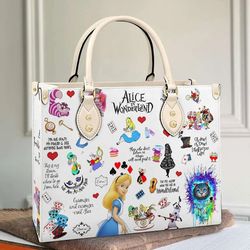 alice in wonderland leather handbag, alice disney women bag, personalized leather bag