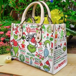 grinch leather handbag, grinch christmas women bag, personalized leather bag