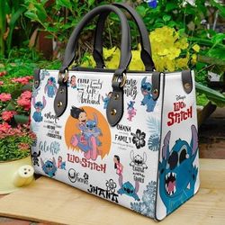 stitch leather handbag, stitch cartoon women bag, personalized leather bag