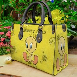 tweety bird leather handbag, cartoon tweety bird women bag, personalized leather bag