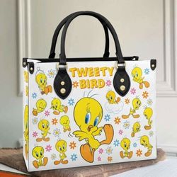 tweety bird leather handbag, cute cartoon tweety bird women bag, personalized leather bag