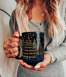 vintage christmas mug,  christmas gift coffee mug, linocut style mug, christmas lover gift idea