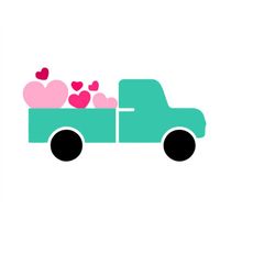 green truck valentine svg vector cutting clipart with multicolored hearts png file commercial use image