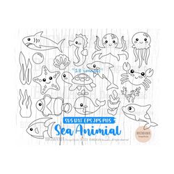 sea animals outline svg,cut file bundle,ocean,starfish,dolphin,turtle,birthday,clam,shell,digital stamps,cricut,cameo,in