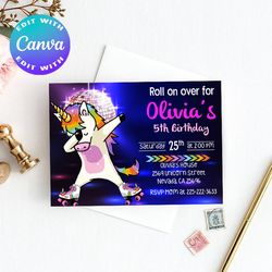 unicorn roller skating invitation, roller skating birthday, unicorn birthday party, skating birthday, skate party