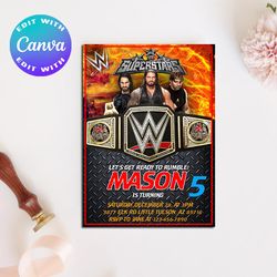 wrestling invitation, wrestling party card, vip entrance to the ring, editable wrestling invitation, wwe invitation