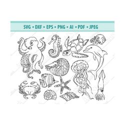 under the sea svg, underwater clipart svg, sea life svg, ocean animals svg, sea clipart, svg cut file for cricut, silhou