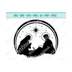 nativity svg, nativity scene svg, christmas svg, holiday decoration decal, jesus baby svg, nativity cricut, silhouette f