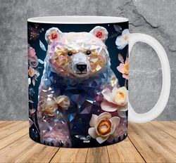 3d crystal bear flowers mug