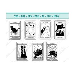 cat tarot card svg, rider tarot deck svg, celestial tarot svg, witchy cat svg, witchcraft svg, major arcana svg, vector,