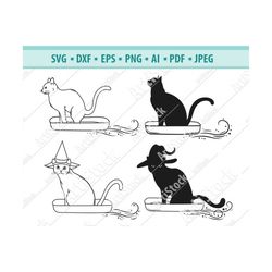 funny cat svg, cat litter box svg, cat on litter box svg, litter tray svg, cat in witch hat svg, kitten clipart, cat cut