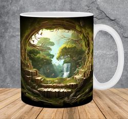 3d waterfall sunset landscape mug