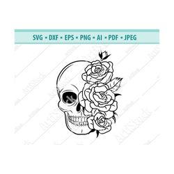 skull svg file, flower skull svg, skull cut file, sugar skull svg, gothic svg, floral skull clipart, skull head svg, vec