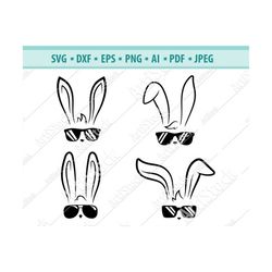 bunny face svg, rabbit svg, rabbit with sunglasses, bunny svg, easter bunny svg, cricut, animal face svg, svg cut file,