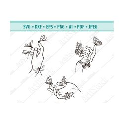 hand woman svg, insects in hand svg, nature woman svg, holding hand svg, butterfly in hand svg, bugs svg, svg cut file,