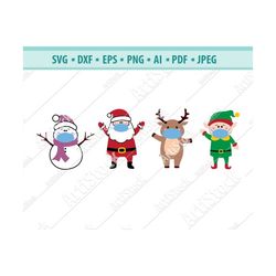 christmas face mask svg, santa claus mask svg, snowman with mask svg, reindeer mask svg, file for cricut, quarantine chr