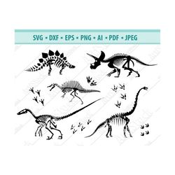 dinosaur skeleton svg, dinosaur bone svg, bone svg, dinosaur silhouettes templates, dinosaur footprints png, jurassic pa