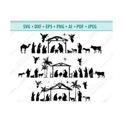 nativity svg, nativity scene svg, christmas svg, holiday decoration svg, jesus baby svg, nativity clipart, nativity silh