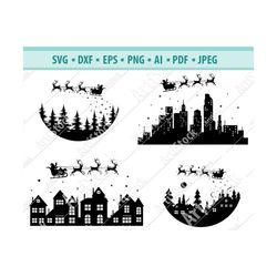 christmas svg, santa svg, christmas night svg, flying santa svg, santa sleigh svg, reindeer svg, star svg, cricut, silho