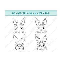 bunny svg, easter bunny svg, bunny face svg, bunny with glasses svg, file for cricut, bunny headband svg, dxf, svg cut f