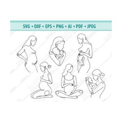 pregnant woman svg, pregnancy line design svg, portrait pregnant woman svg, mother and baby svg, holding belly svg, baby