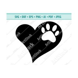 dog paw heart svg, paw print svg, dog svg, digital cut file for silhouette and cricut, cat paw, cut file for silhouette,