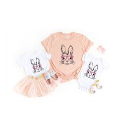 easter bunny shirt, easter bunny with pink glasses, kids easter tee, family easter gift, happy easter gifts, baby bunny