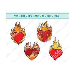 heart svg bundle, heart in fire svg, flaming heart svg, heart passion svg, burning heart svg, tattoo heart svg, vector f