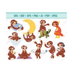 sloth animal, lazy svg, cute sloths clipart, sleeping svg sunday, cuttable design pack svg png dxf & eps designs cameo f