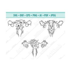 floral uterus svg, uterus with flowers svg, flower svg, uterus cut file, female reproductive organs, floral ovaries svg,