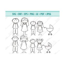 stick family svg bundle, stick family cut files, stick family clipart, cut files for cricut silhouette, png, dxf, eps. s