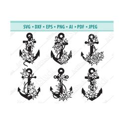 anchor svg file, anchor cut file, anchor floral svg, anchor with flowers svg, cruise cut file, cruise svg, vacation svg,