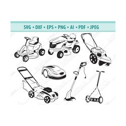 lawn mowers svg, landscaping svg, lawn mower clipart svg, push mowers svg, gardening svg, commercial use, files for cric