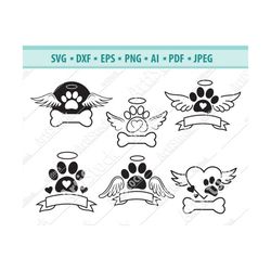 pet memory svg, dog memorial svg, cat memorial svg, angel wings svg, pet loss svg, dog paw with heart svg, remembrance s