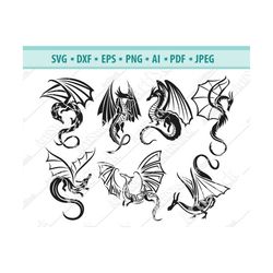 silhouette dragon svg, flying dragon svg, fantasy dragon svg, dragon clipart, files for cricut, ancient animals svg, dra