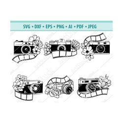 camera svg file, photography svg, photographer svg, photo tape svg, floral camera clipart, retro photo camera svg, file