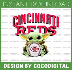 baby yoda with cincinnati reds baseball png,  baby yoda mlb png, mlb png, digital download