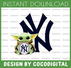 baby yoda with new york yankees baseball png,  baby yoda mlb png, mlb png, digital download,printing