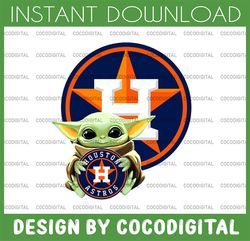 baby yoda with houston astros baseball png,  baby yoda mlb png,  png, digital download