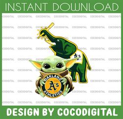 baby yoda with oakland athletics baseball png,  baby yoda mlb png, mlb png, digital download