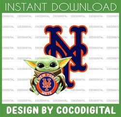 baby yoda with new york mets baseball png,  baby yoda mlb png, mlb png, digital download