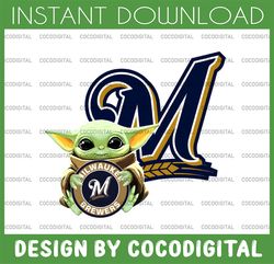 baby yoda with milwaukee brewers baseball png,  baby yoda mlb png, mlb png, digital download