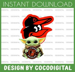 baby yoda with baltimore orioles baseball png,  baby yoda mlb png, mlb png, digital download