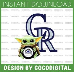 baby yoda with colorado rockies baseball png,  baby yoda mlb png, mlb png, digital download