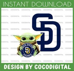 baby yoda with san diego padres baseball png,  baby yoda mlb png, mlb png, digital download