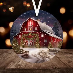 red christmas barn ornament