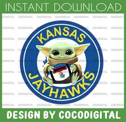 baby yoda with kansas jayhawks football png,  baby yoda png, ncaa png, digital download,printing