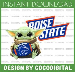 baby yoda with boise state broncos  football png,  baby yoda png, ncaa png, digital download,printing